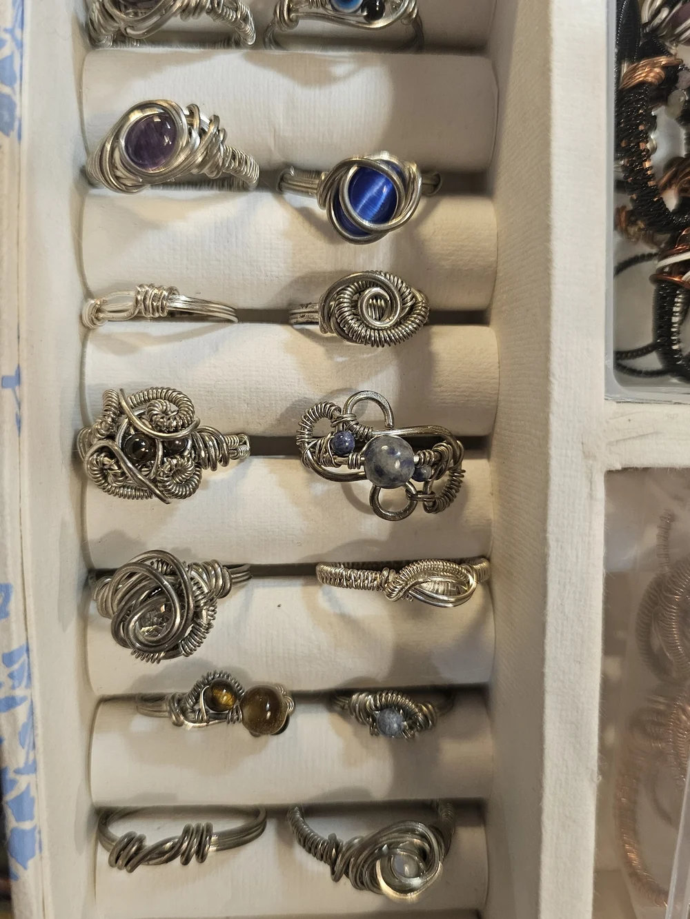 Handcrafted Silver Wire-Wrapped Ring with GemStones Lot Of 14